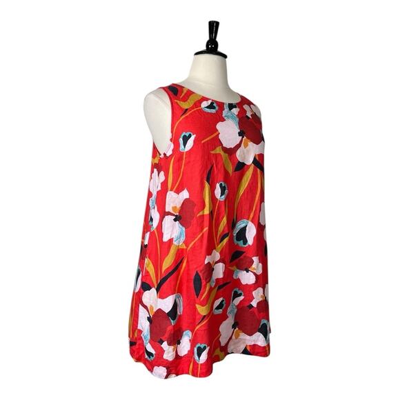 Sigrid Olsen Dress Sleeveless A-line 100% Linen Red White Floral Women’s Size XL - Picture 2 of 10